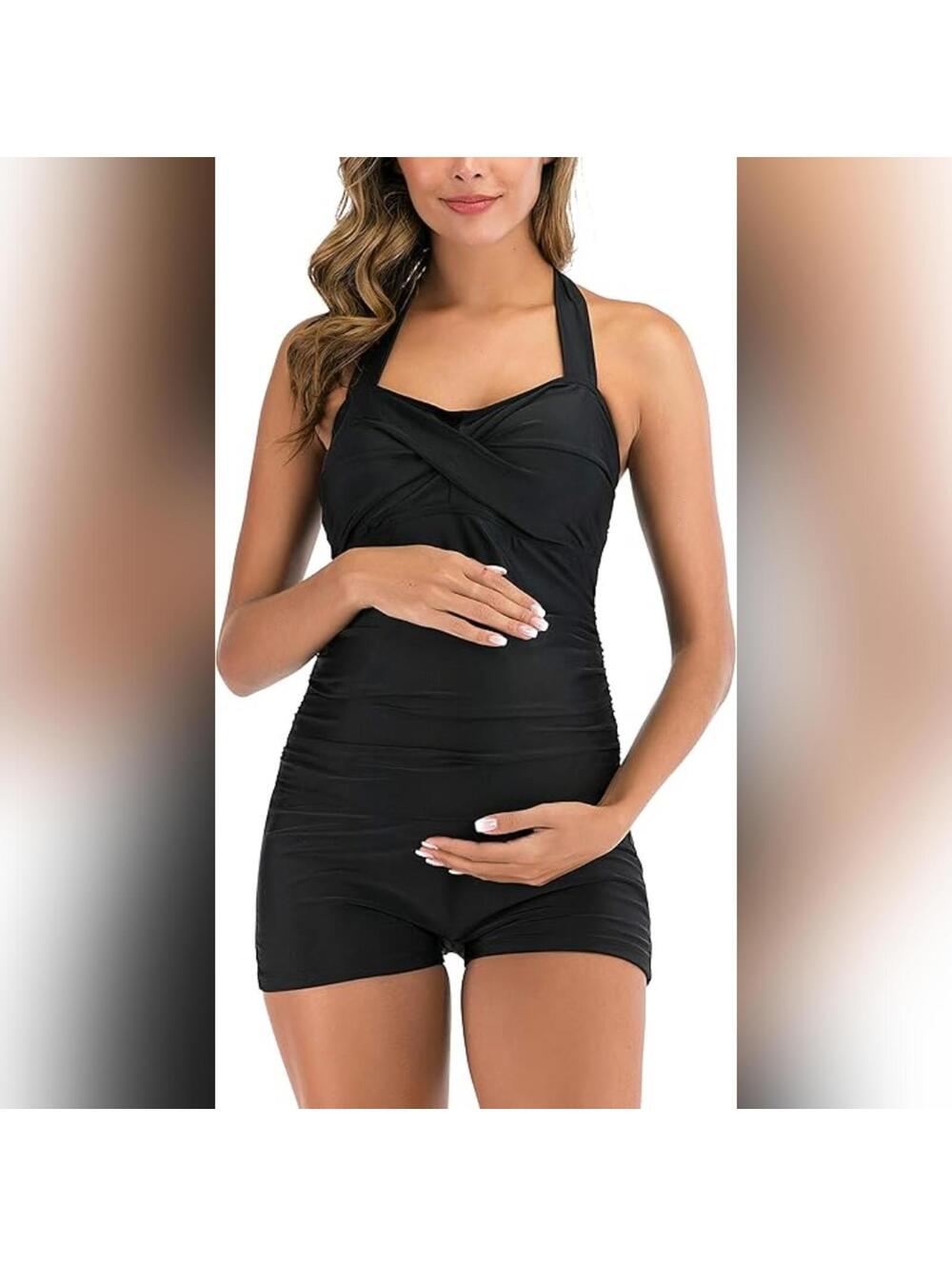 NWOT EastElegant Maternity One Piece Retro Halter Boyshort Swimsuit, 2XL